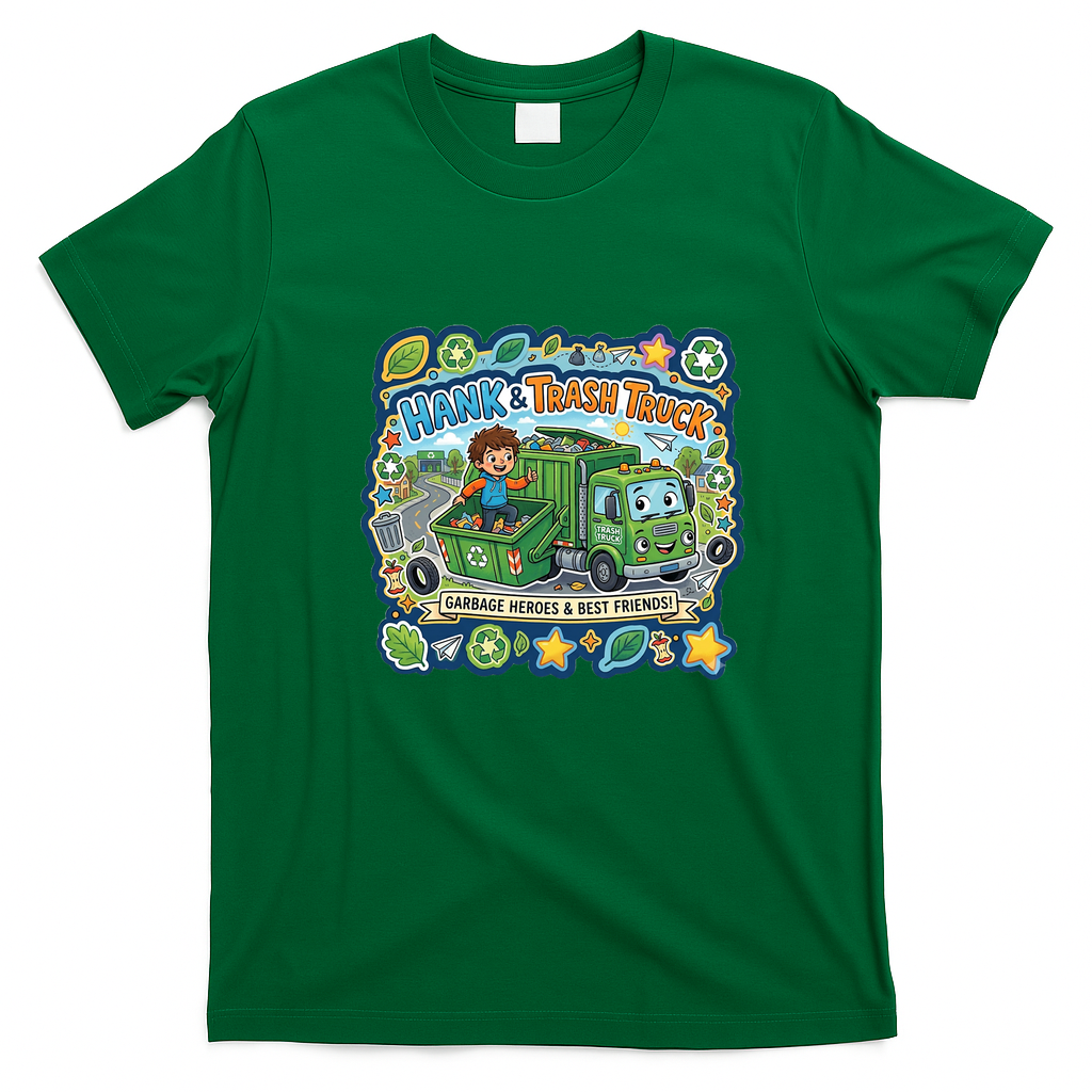 Hank and Trash Truck – Funny Garbage Truck Character Graphic T-Shirt - Irish Green