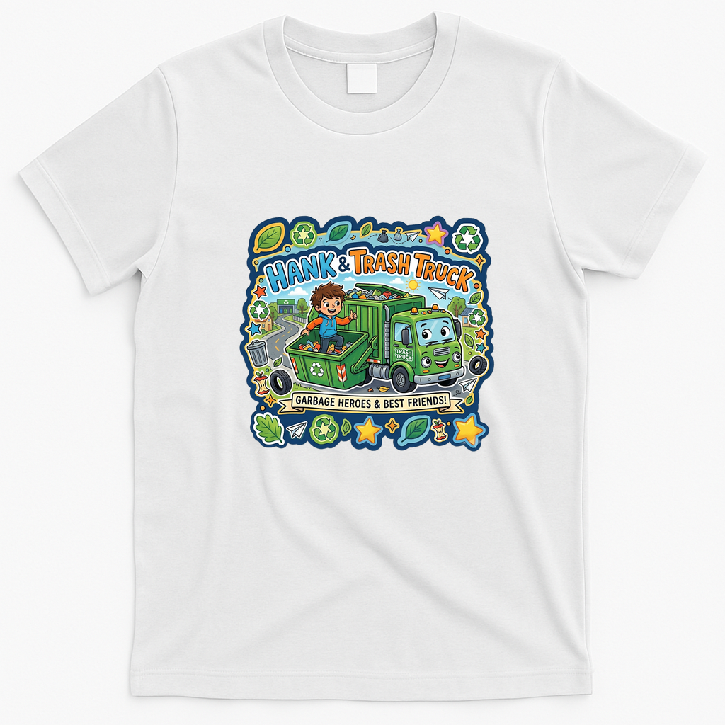Hank and Trash Truck – Funny Garbage Truck Character Graphic T-Shirt - White