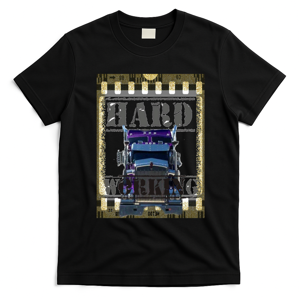 Hard-Working Trucker Graphic T-Shirt - Black