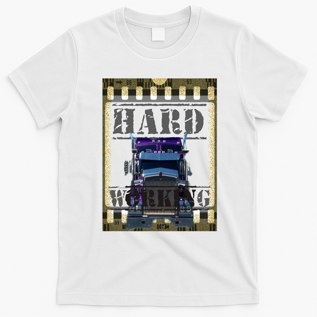 Hard-Working Trucker Graphic T-Shirt - White