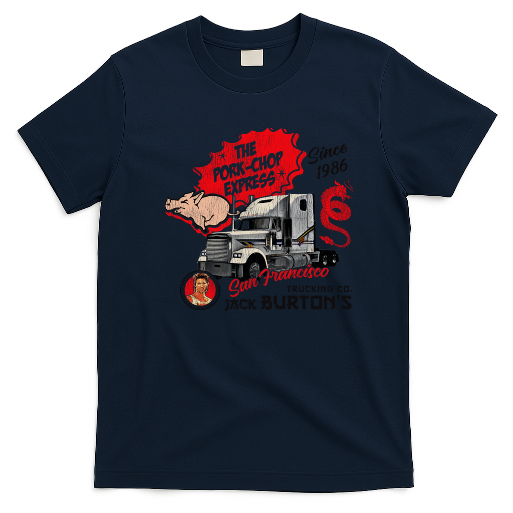 Pork Chop Express Worn Logo T-Shirt - Navy Blue