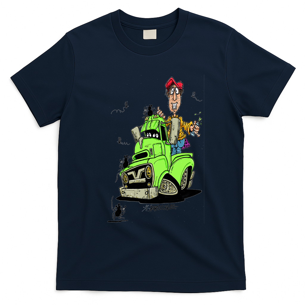 Lime Green Truck Graphic T-Shirt - Navy Blue