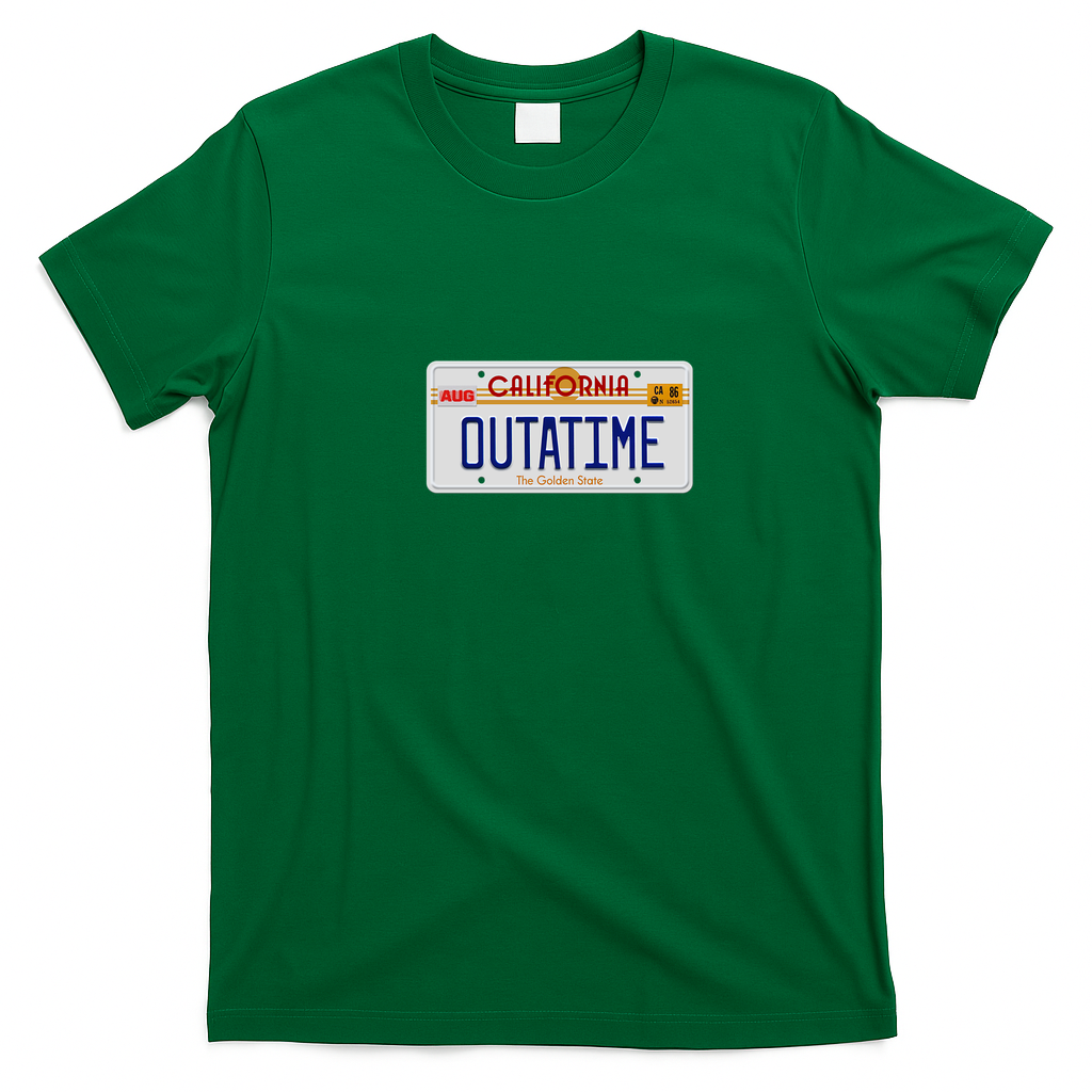 OUTATIME License Plate Retro T-Shirt - Irish Green