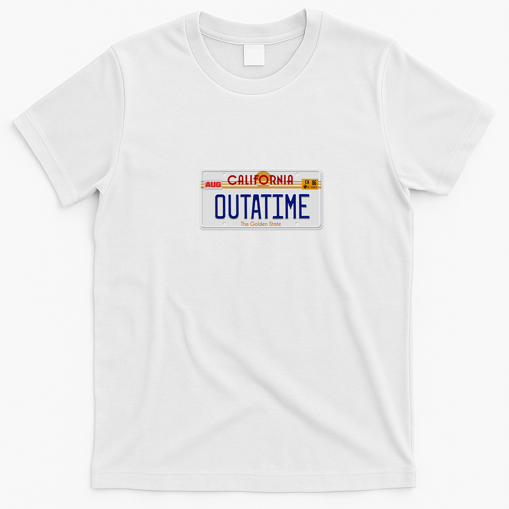 OUTATIME License Plate Retro T-Shirt - White