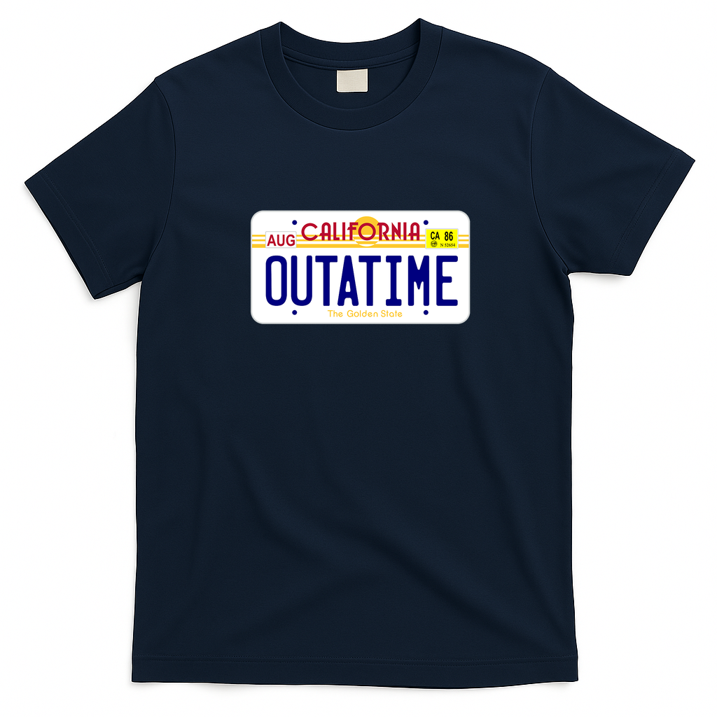 OUTATIME License Plate Graphic T-Shirt - Navy Blue