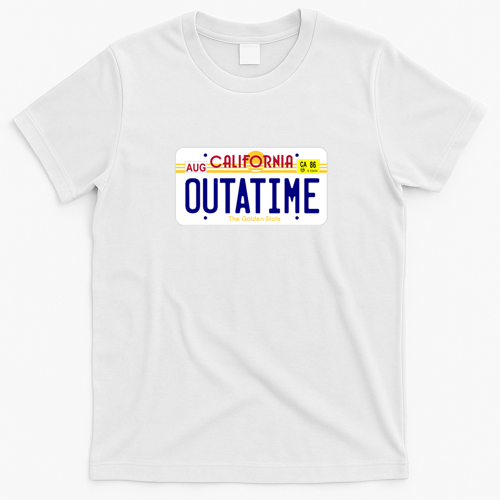 OUTATIME License Plate Graphic T-Shirt - White