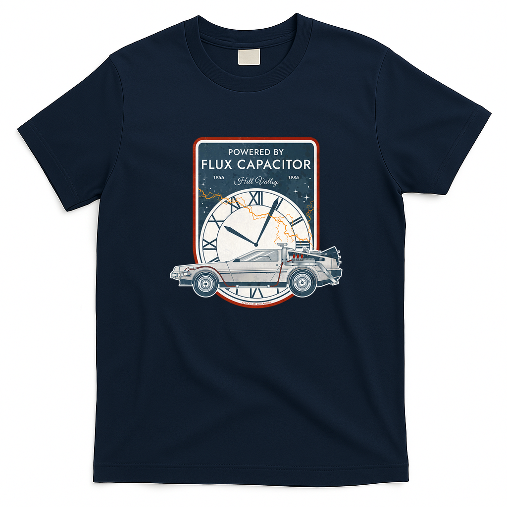 Flux Capacitor Hill Valley Commemorative Tee - Navy Blue