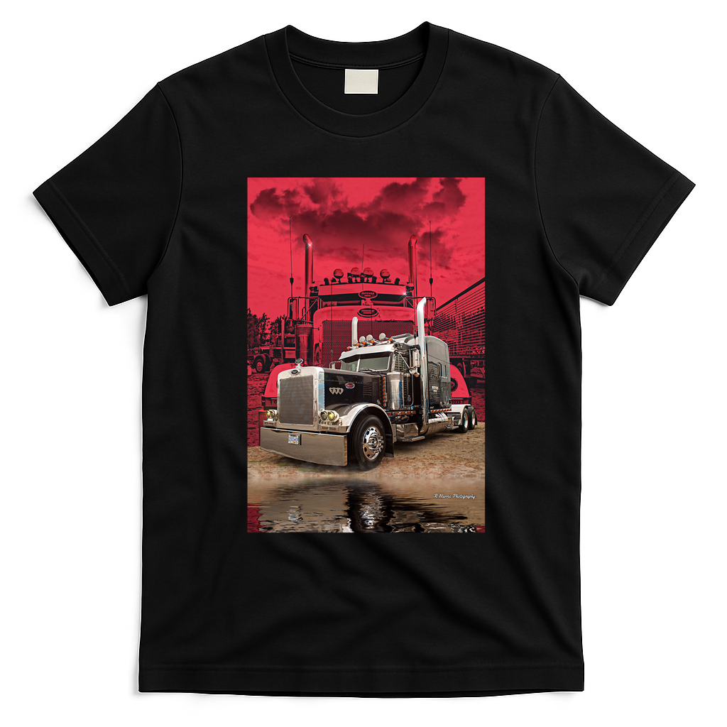 Red Peterbilt Truck Graphic T-Shirt - Black