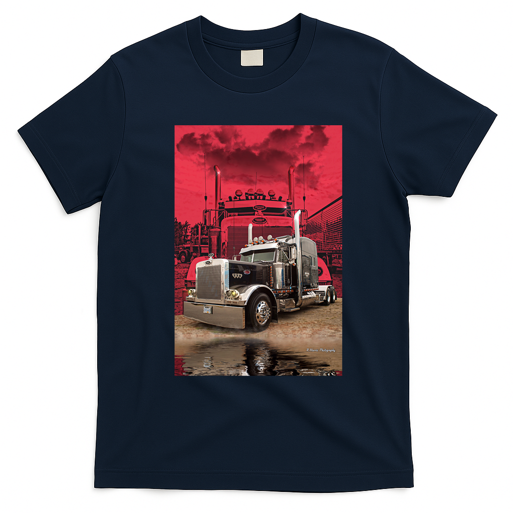 Red Peterbilt Truck Graphic T-Shirt - Navy Blue