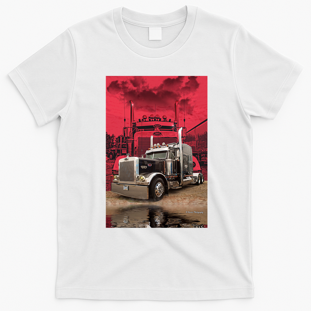 Red Peterbilt Truck Graphic T-Shirt - White
