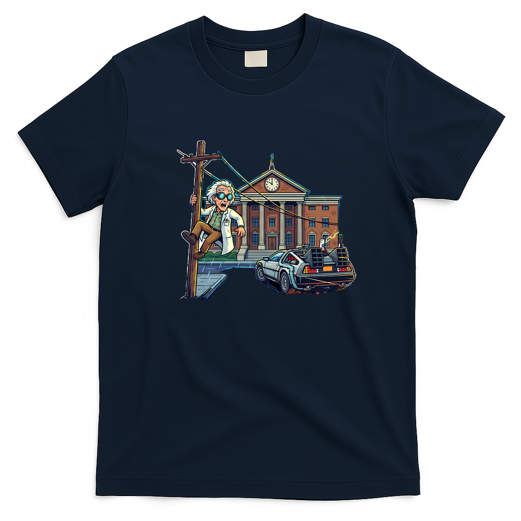 Great Scott Hill Valley Clock Tower T-Shirt - Navy Blue