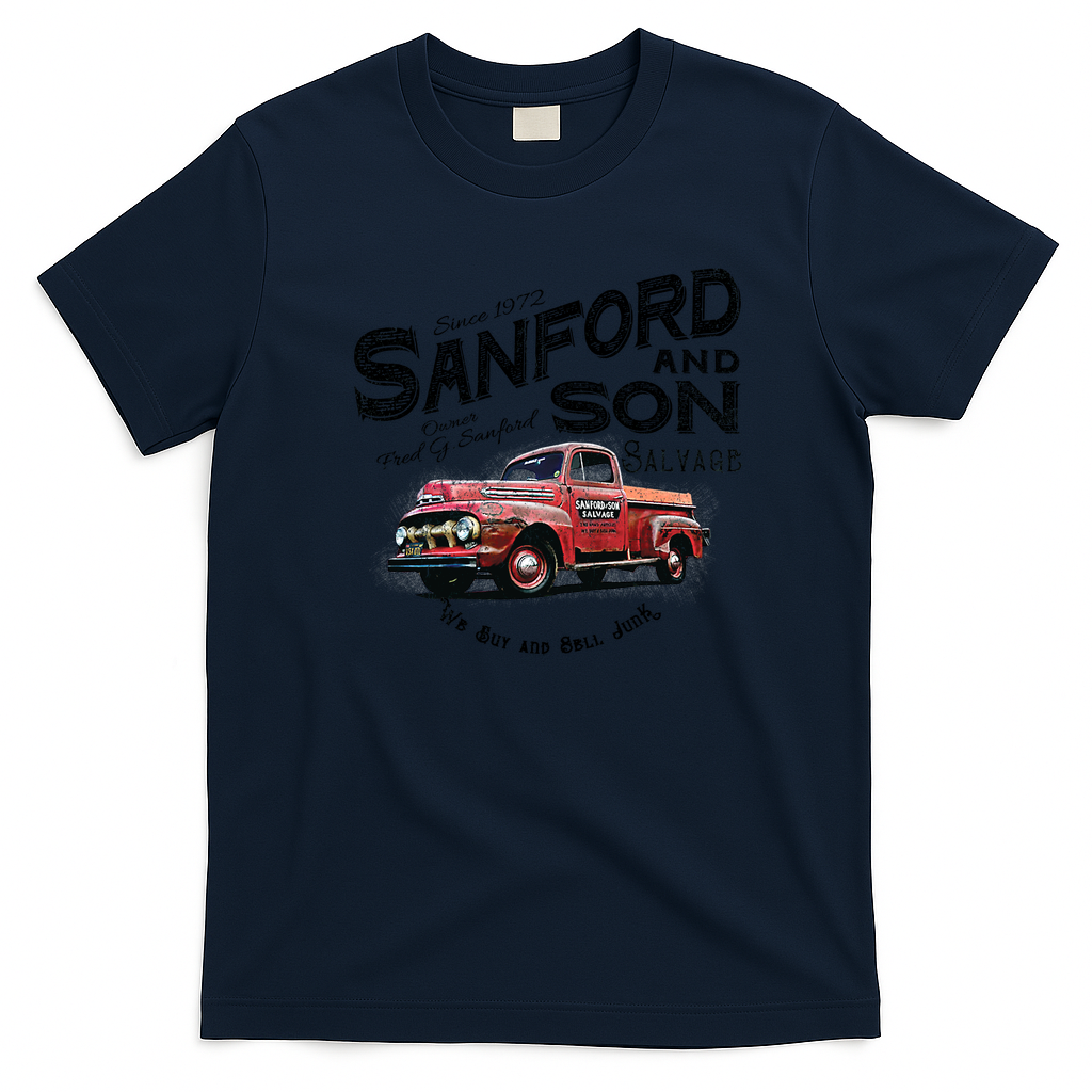 Sanford and Son Beat-Up Red Truck Retro Tee - Navy Blue