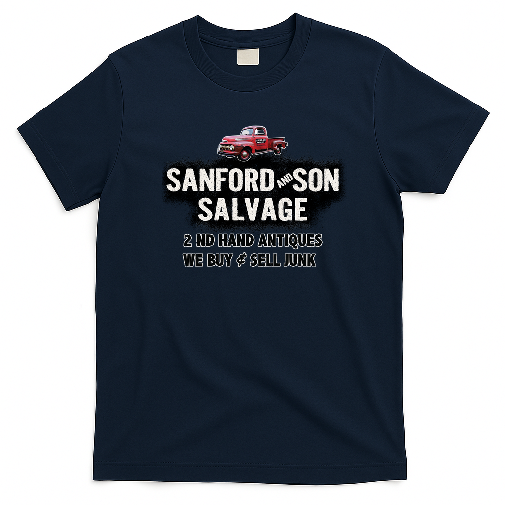 Sanford and Son Salvage Door Panel Sign Vintage T-Shirt - Navy Blue
