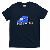 Semi Truck Blue Cartoon Graphic T-Shirt - Navy Blue