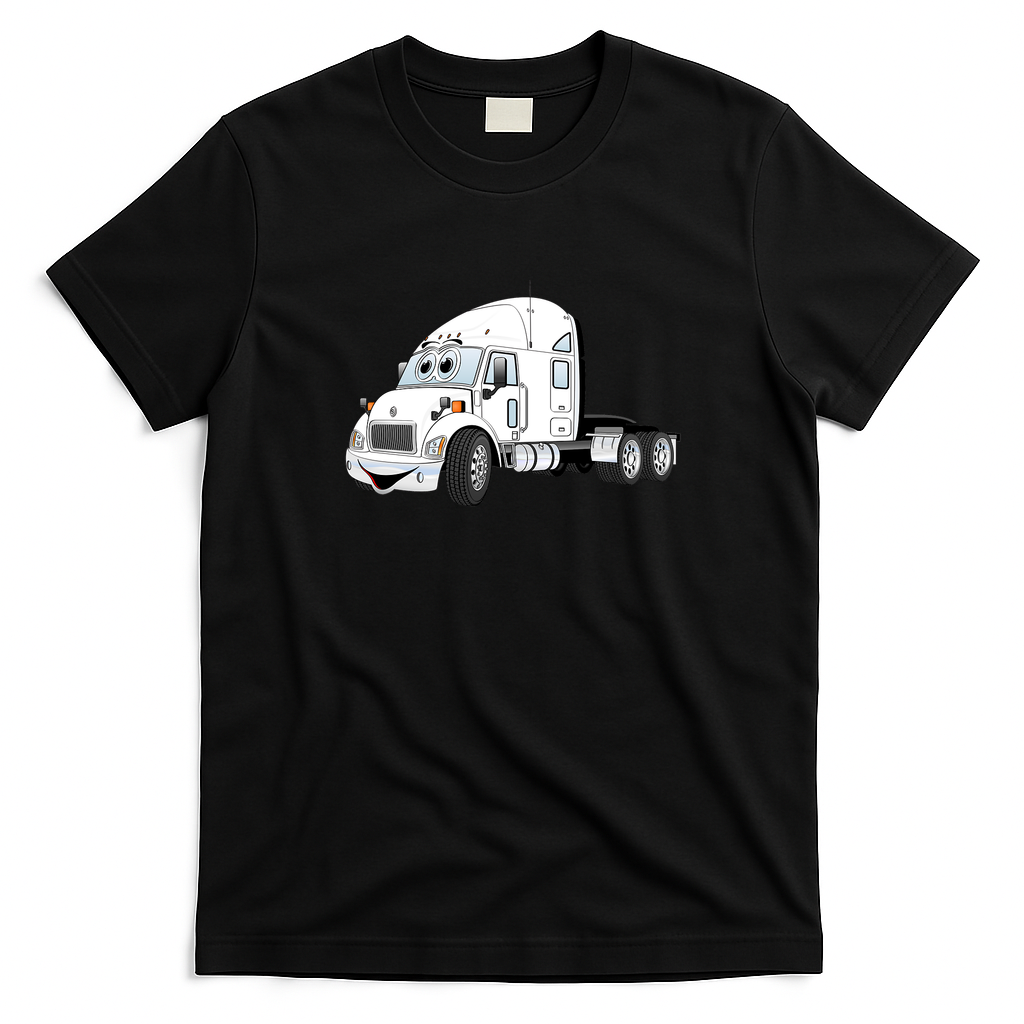 Semi-Truck Cab White Graphic T-Shirt - Black