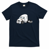 Semi-Truck Cab White Graphic T-Shirt - Navy Blue