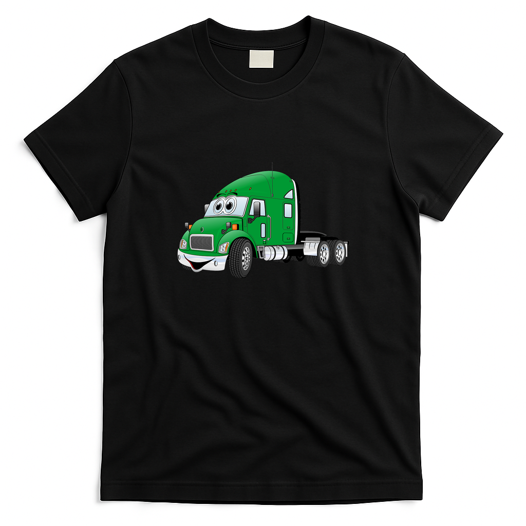 Semi-Truck Cab Green Graphic T-Shirt - Black