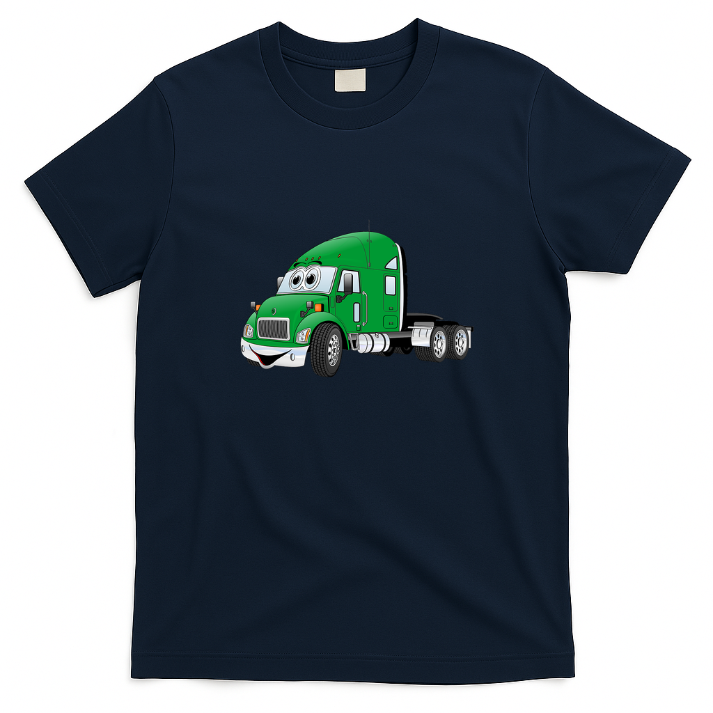 Semi-Truck Cab Green Graphic T-Shirt - Navy Blue