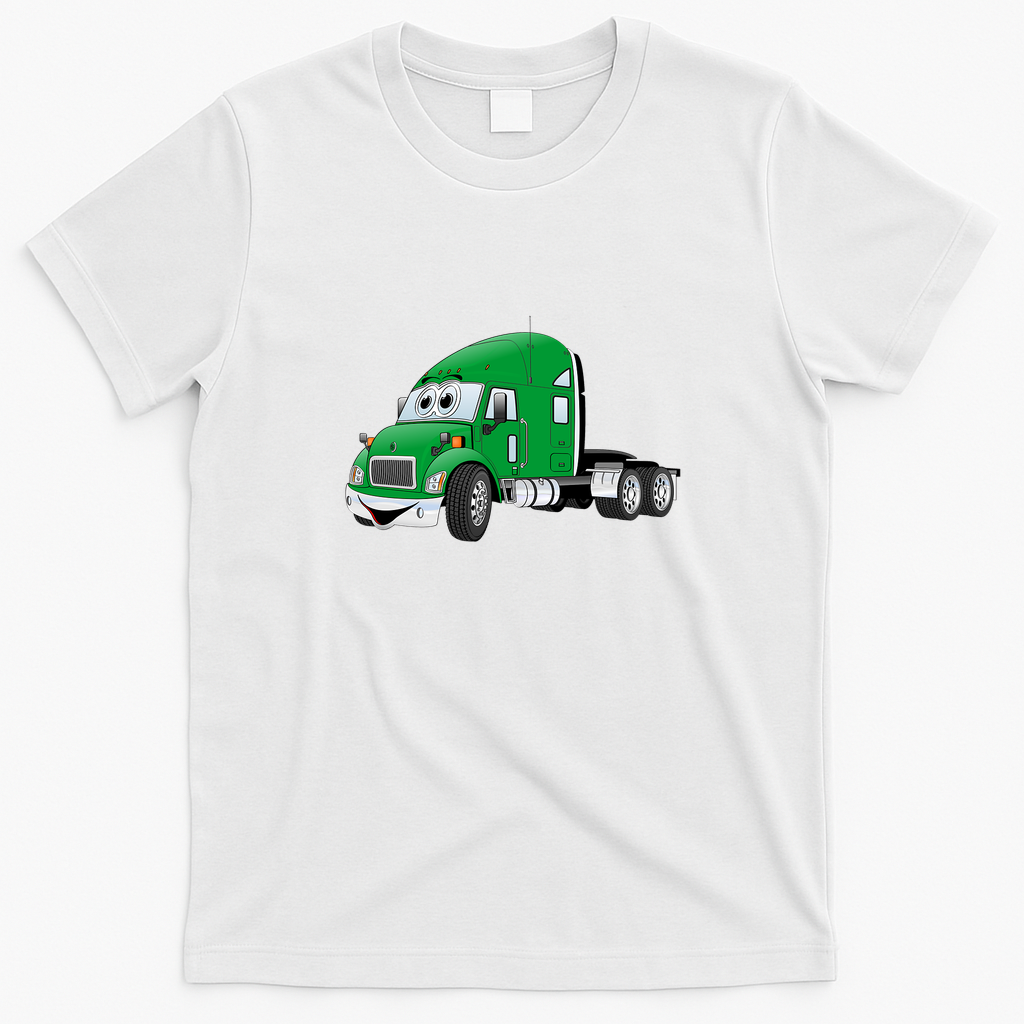 Semi-Truck Cab Green Graphic T-Shirt - White