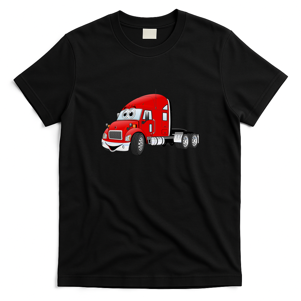 Semi-Truck Cab Red Graphic T-Shirt - Black