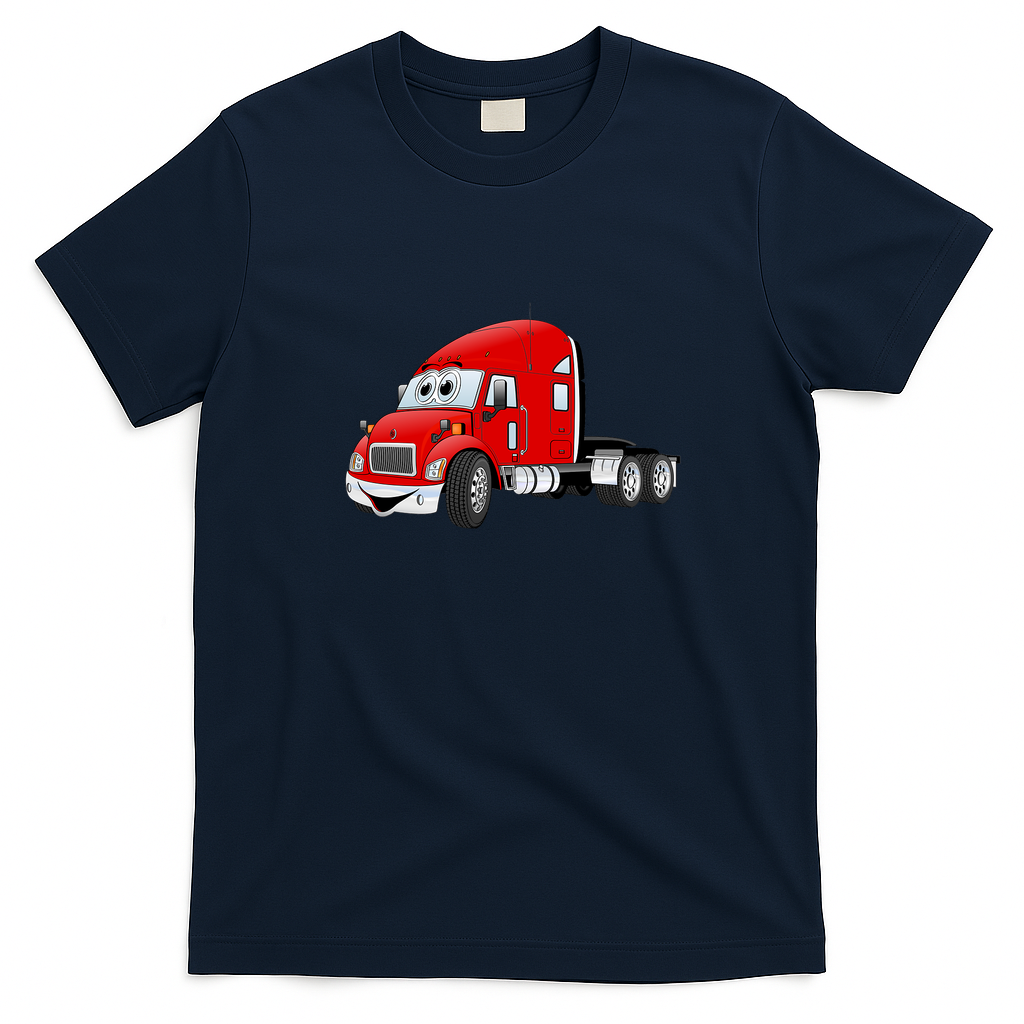 Semi-Truck Cab Red Graphic T-Shirt - Navy Blue