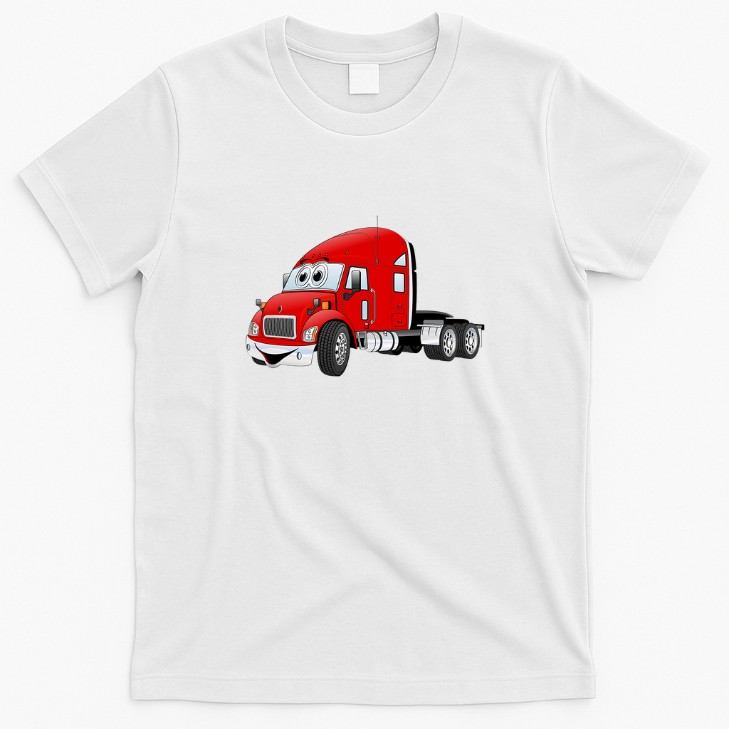 Semi-Truck Cab Red Graphic T-Shirt - White