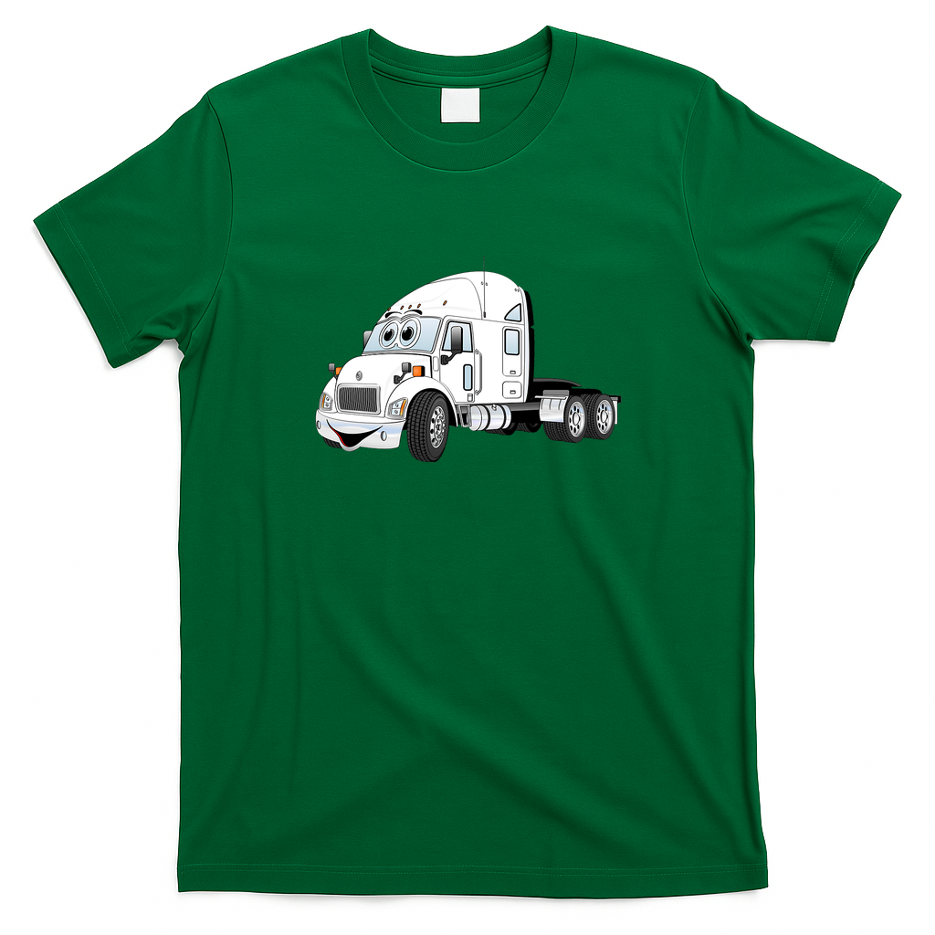 Semi-Truck Cab White Retro Graphic Tee - Irish Green