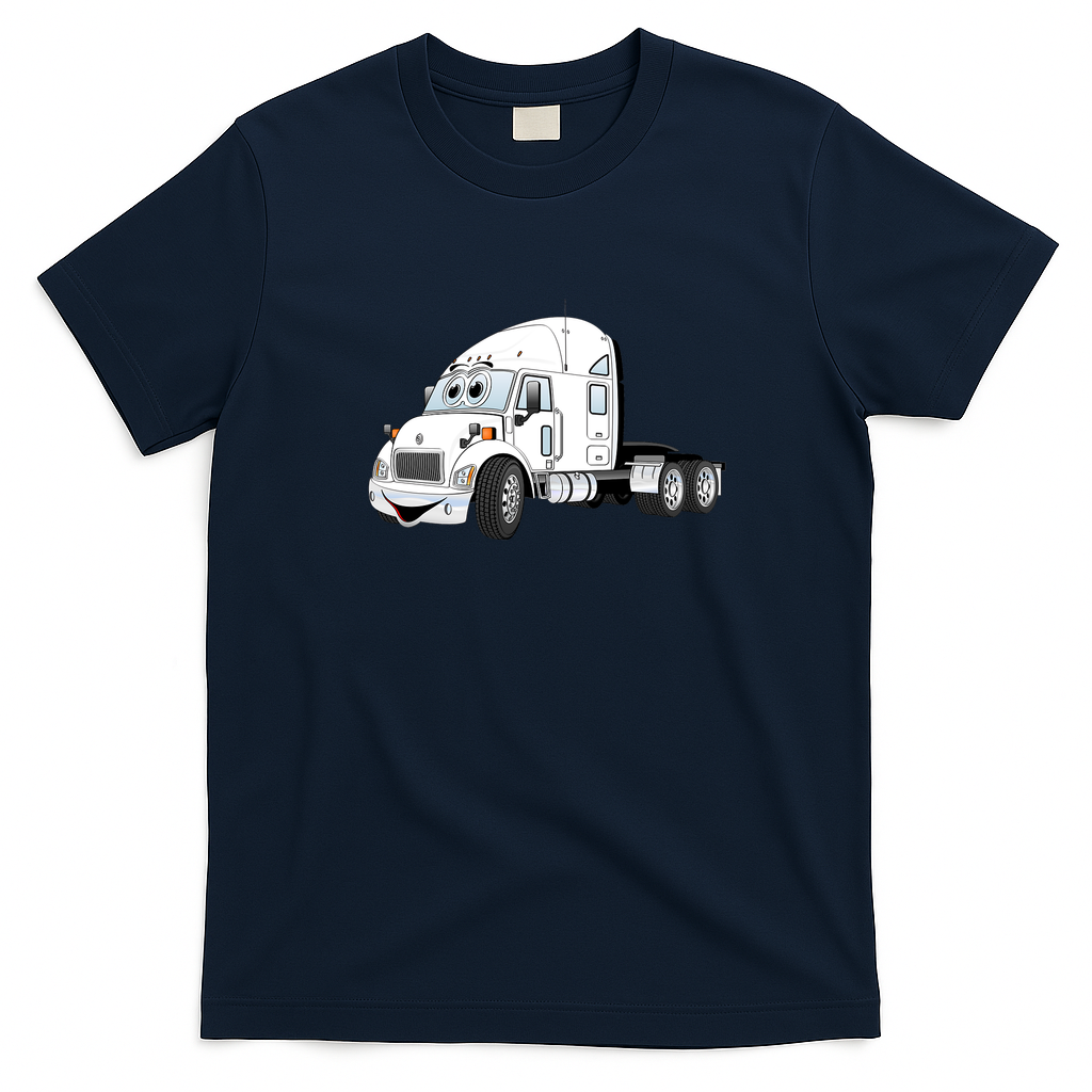 Semi-Truck Cab White Retro Graphic Tee - Navy Blue