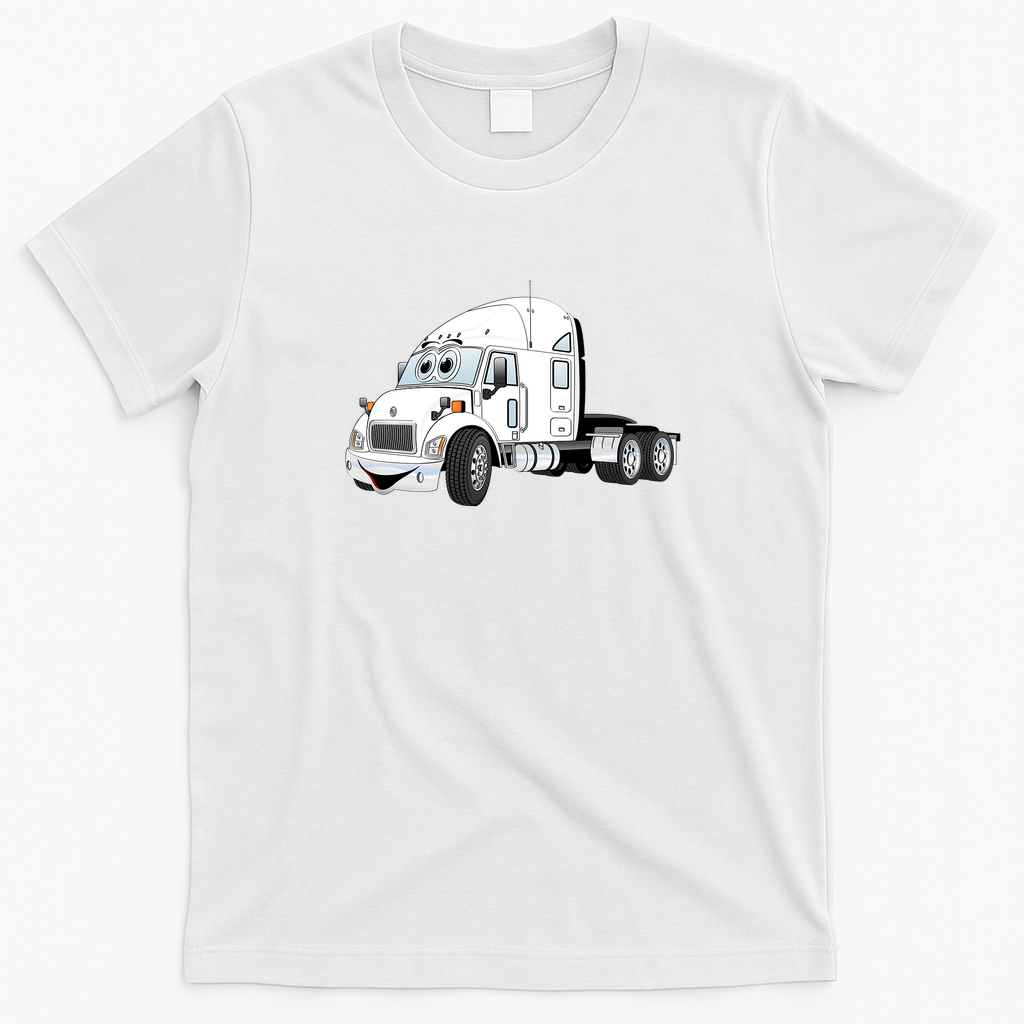 Semi-Truck Cab White Retro Graphic Tee - White