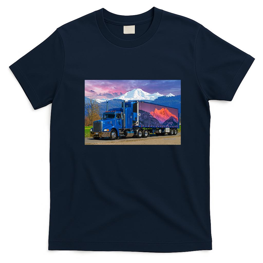 Sunset Trailer Vintage Trucking T-Shirt - Navy Blue
