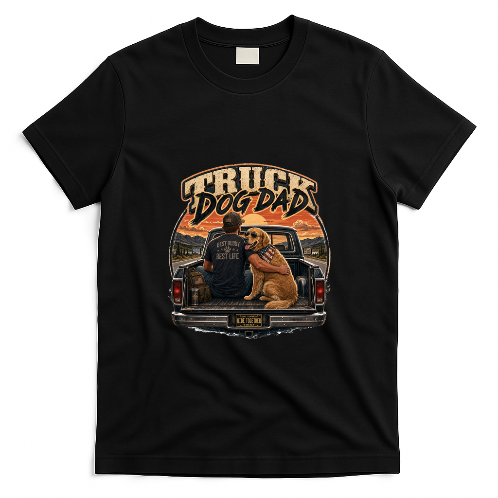 Golden Retriever Truck Dog Dad T-Shirt - Black