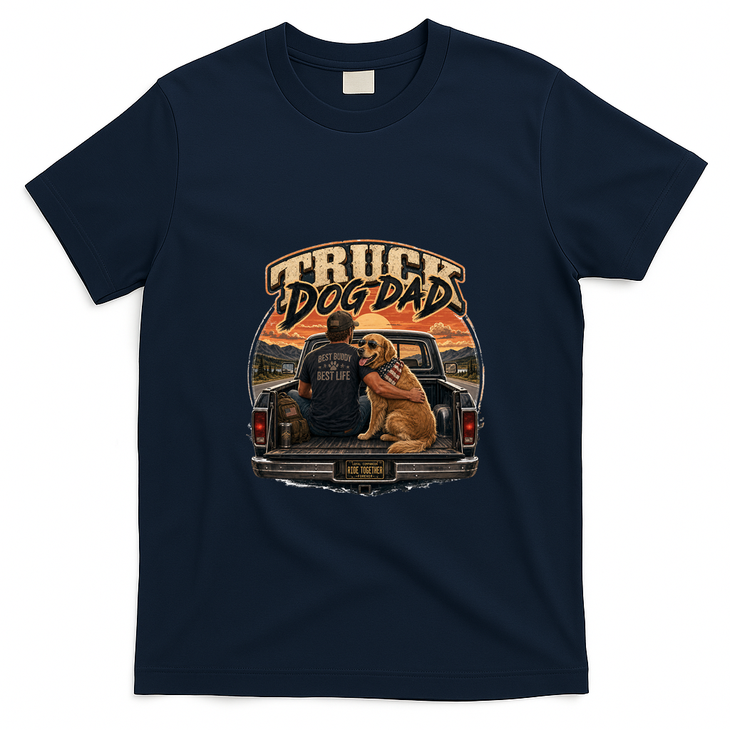 Golden Retriever Truck Dog Dad T-Shirt - Navy Blue