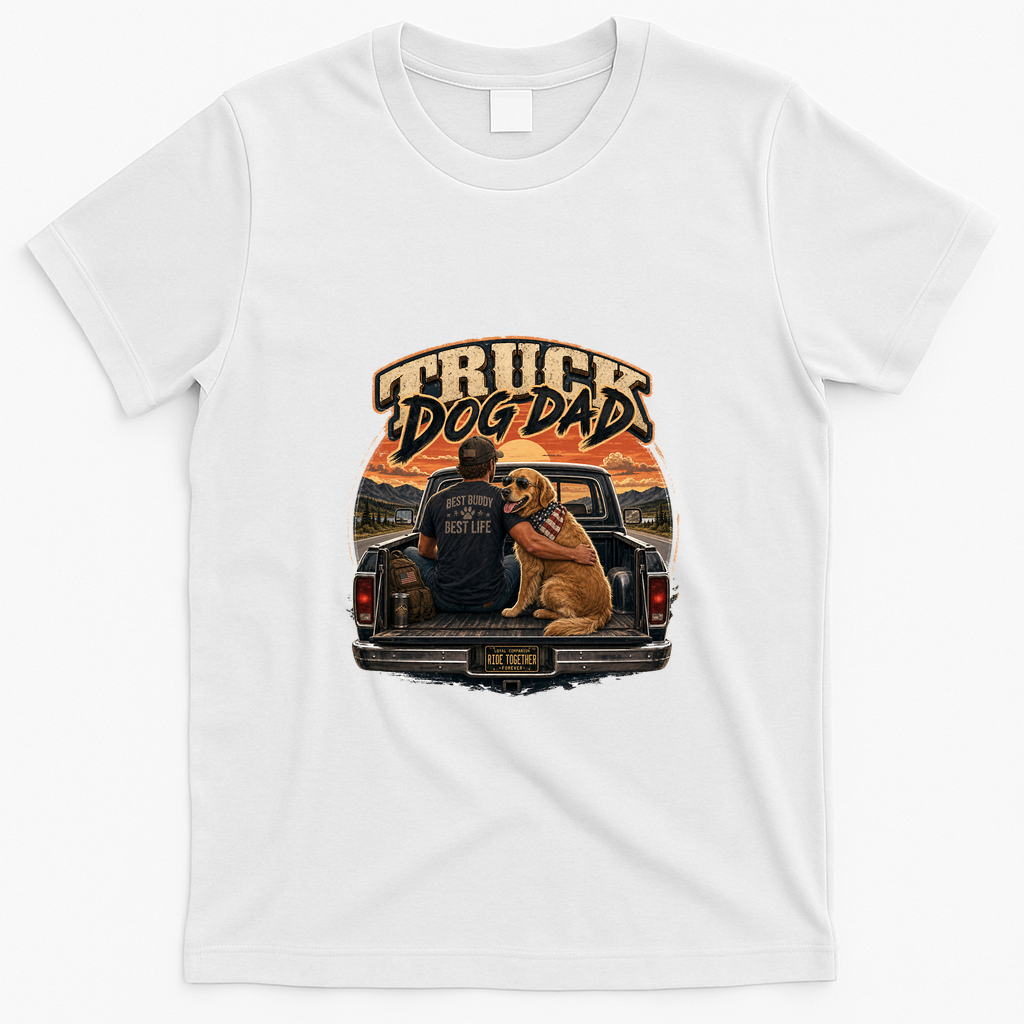 Golden Retriever Truck Dog Dad T-Shirt - White