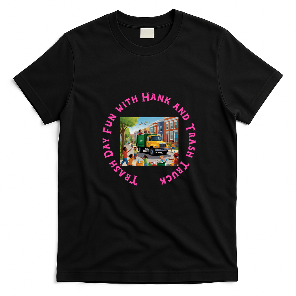 Trash Day Fun with Hank and Trash Truck Graphic T-Shirt - Black