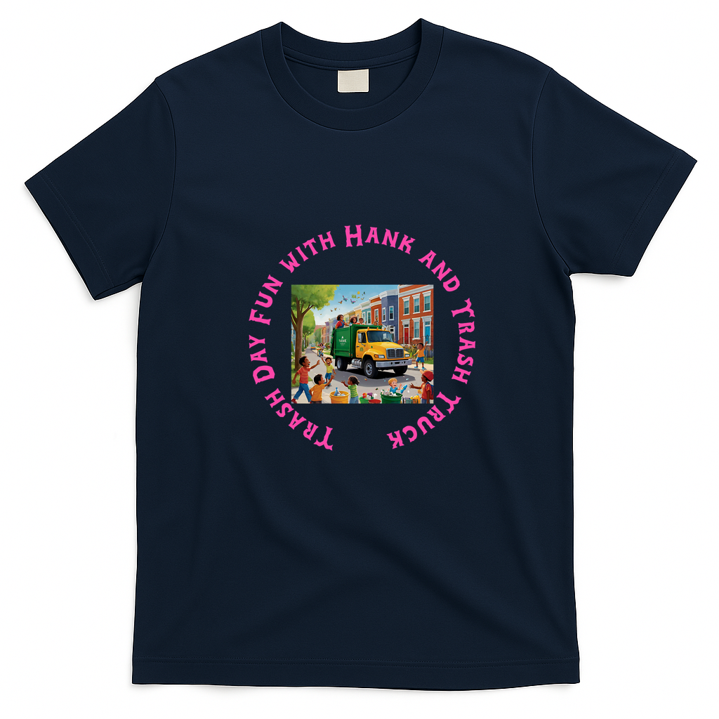 Trash Day Fun with Hank and Trash Truck Graphic T-Shirt - Navy Blue