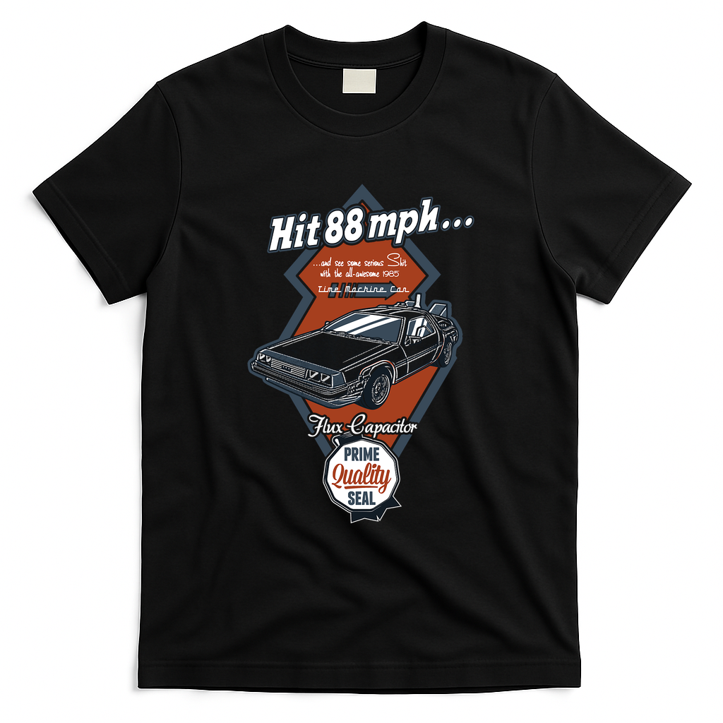 Time Machine Car Graphic T-Shirt - Black
