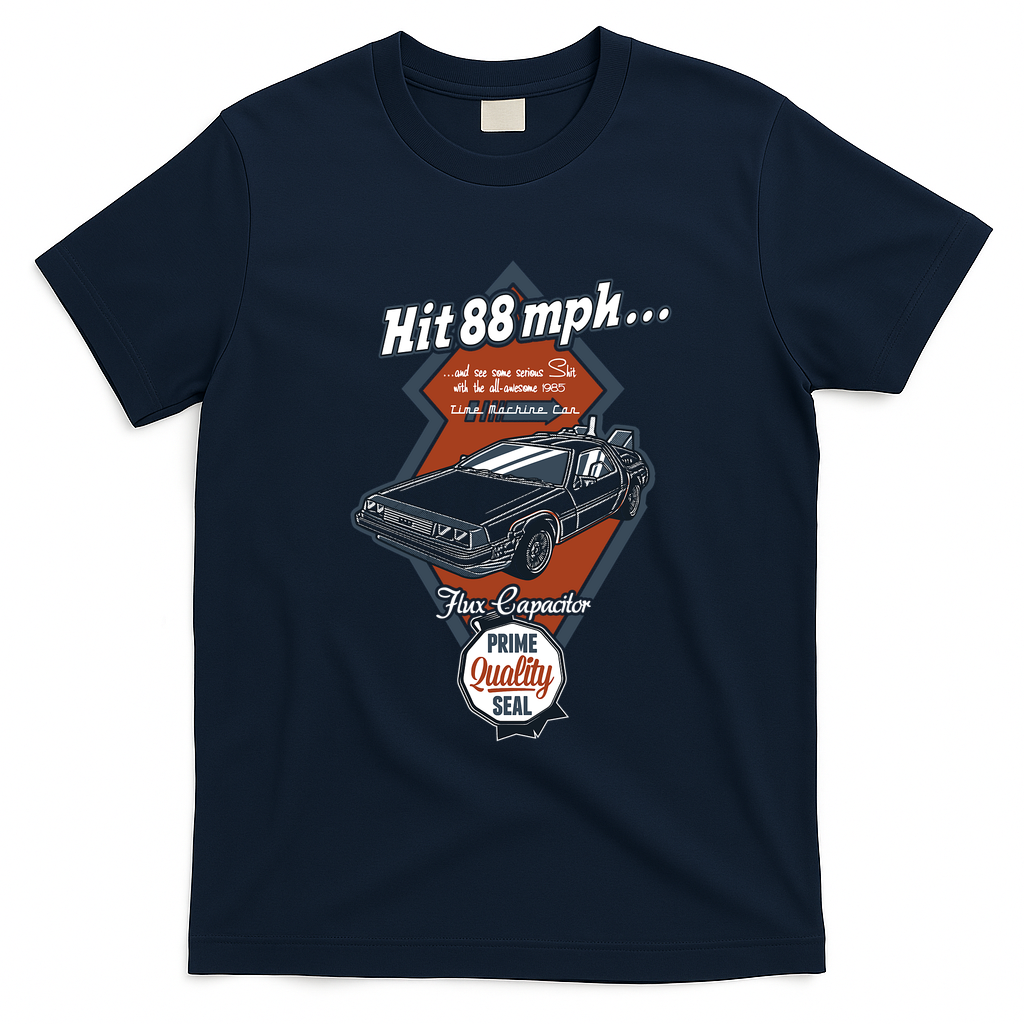Time Machine Car Graphic T-Shirt - Navy Blue