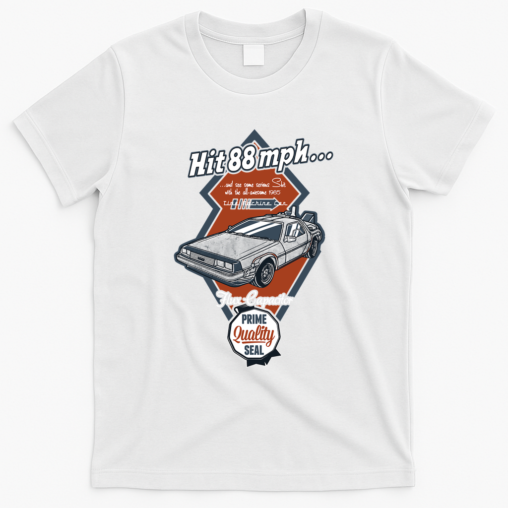 Time Machine Car Graphic T-Shirt - White