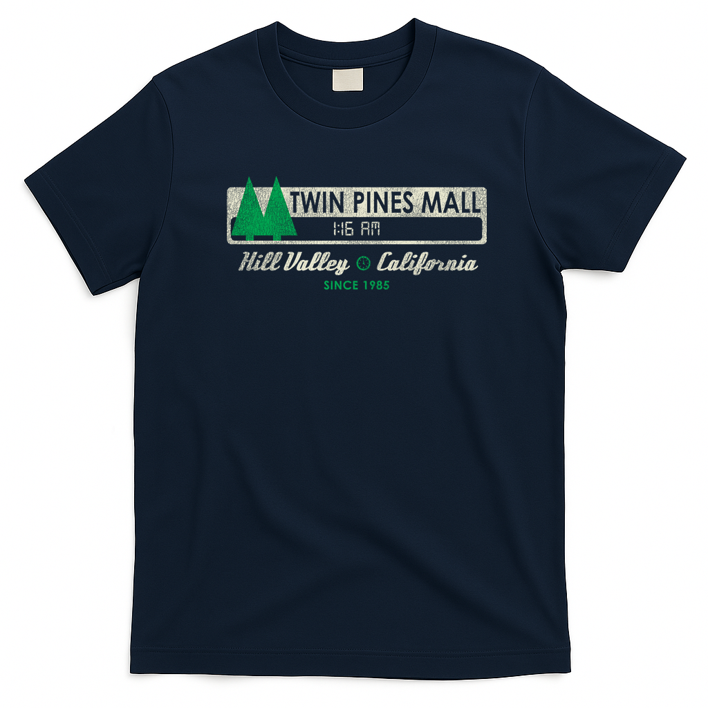 Twin Pines Mall Distressed Sign T-Shirt - Navy Blue