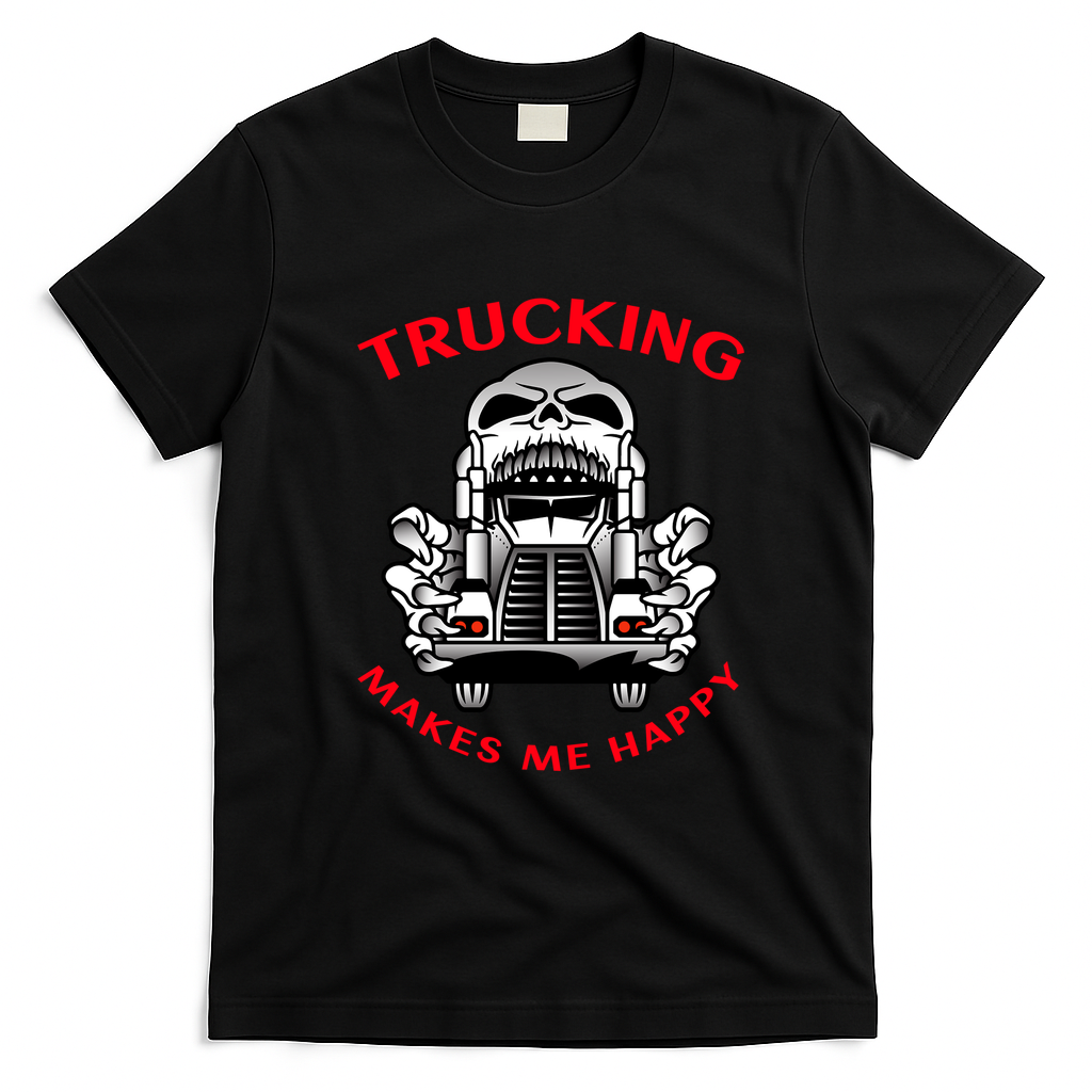 Trucker Skull Trucking Makes Me Happy Tee - Black