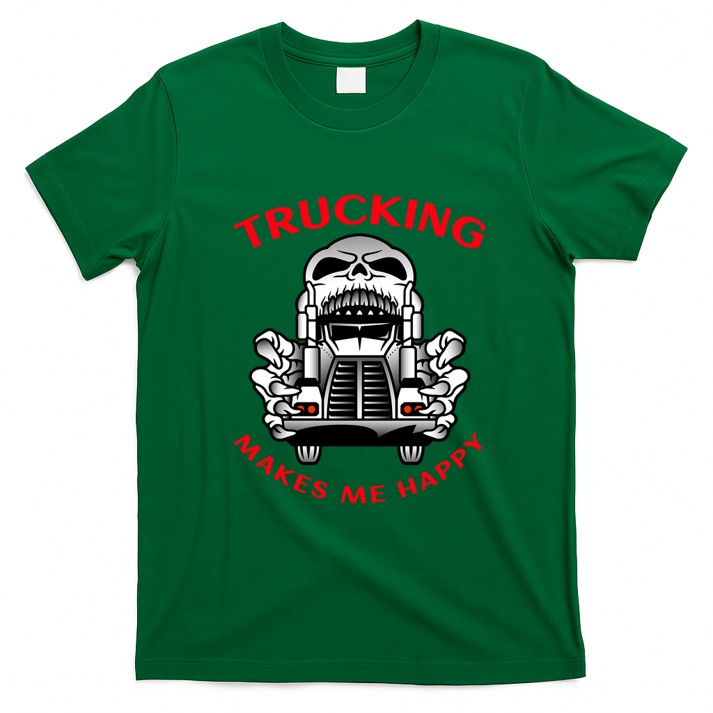 Trucker Skull Trucking Makes Me Happy Tee - Irish Green