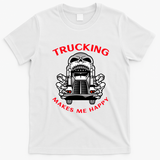 Trucker Skull Trucking Makes Me Happy Tee - White