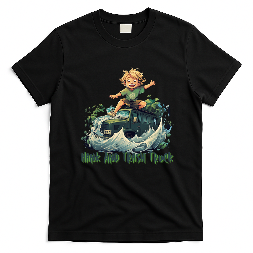 Hank and Trash Truck Cartoon Retro Graphic Tee - Black