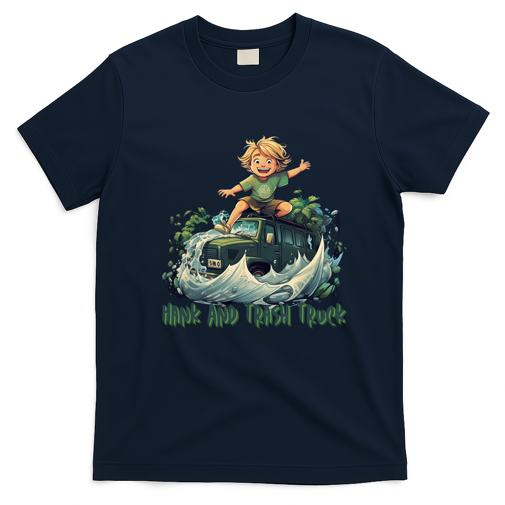 Hank and Trash Truck Cartoon Retro Graphic Tee - Navy Blue