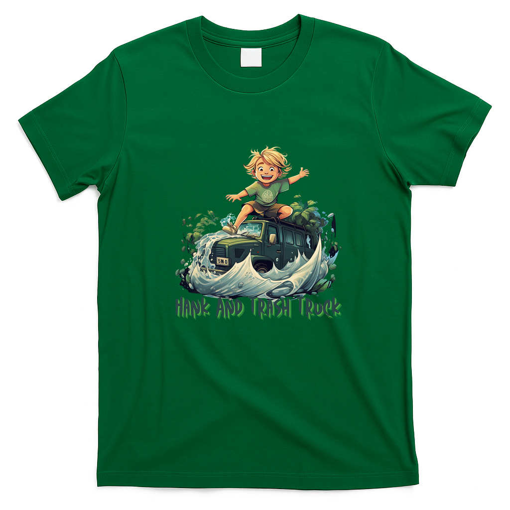 Hank and Trash Truck Cartoon Graphic T-Shirt - Irish Green