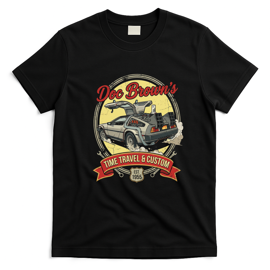 Vintage 1955 Time Travel Car Graphic T-Shirt - Black