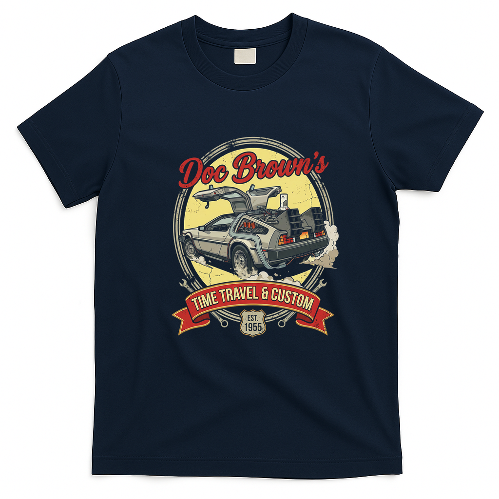 Vintage 1955 Time Travel Car Graphic T-Shirt - Navy Blue