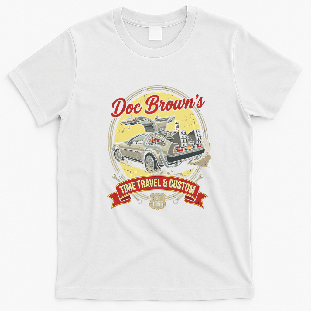 Vintage 1955 Time Travel Car Graphic T-Shirt - White