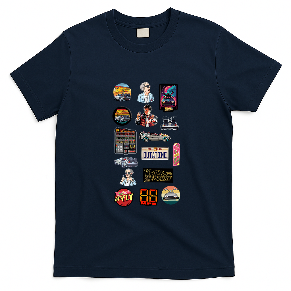Vintage Classic Car DeLorean Collection Graphic T-Shirt - Navy Blue