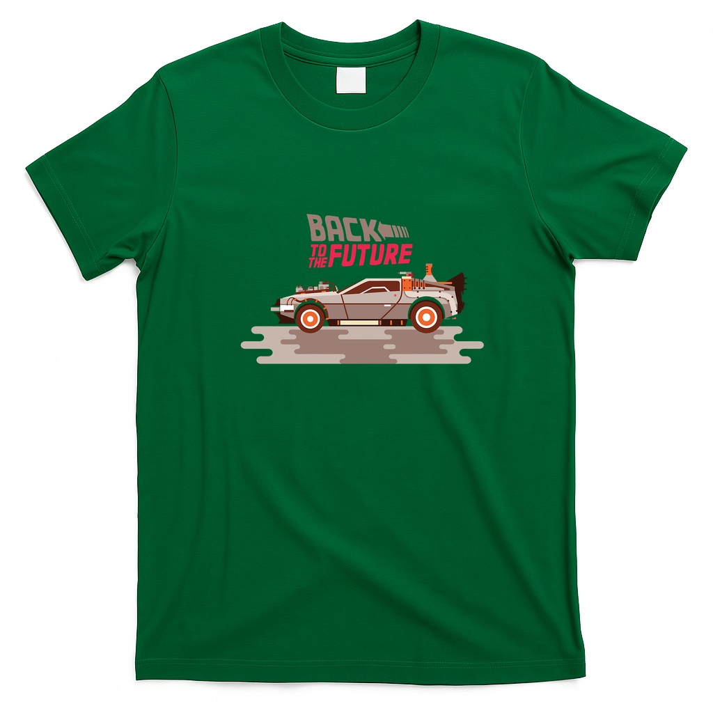 Vintage Classic Car DeLorean Film Graphic T-Shirt - Irish Green